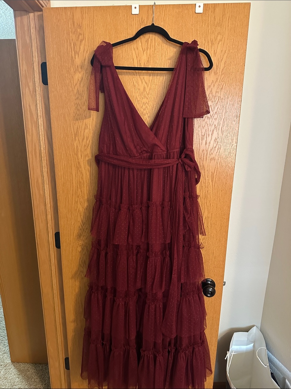 ARULA Burgundy Sparkle Tiered Maxi Dress